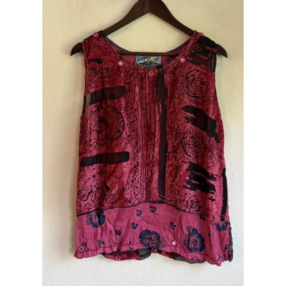 Tienda Ho Burnout Velvet Floral Tank Top O/S Bohemian Burgundy Festival Sheer